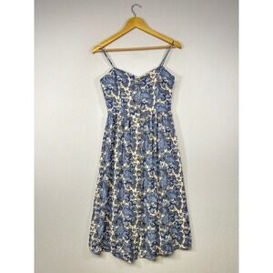 Boho Cottagecore H&M Women 6 Blue Paisley Button Front Smocked Midi Sundress